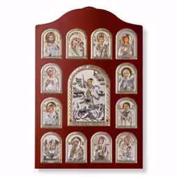 St. George Rectangular Icon. Painted face. Brown base. Silver 999. Gold.