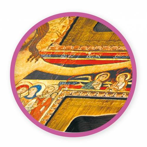 Cross of San Damiano in birch wood with relief image