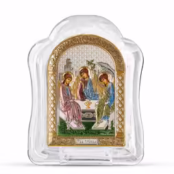 Trinity Arch Icon Murano glass. Painted face. Silver 999. Gold. Coloured.