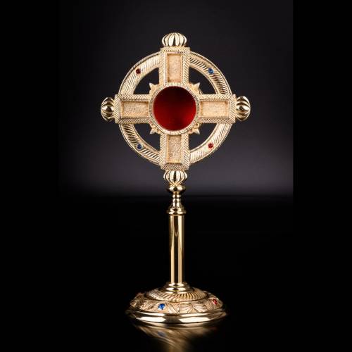 Reliquary w. stones golden plated H 32 cm
