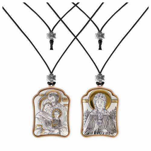 Sacra Famiglia - Santa Matrona Ciondolo icona. Argento 999. Oro.