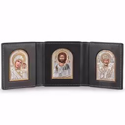 VM Kazan - Cristo - St. Nicholas Icona ad arco. Volto dipinto. Argento 999. Oro.