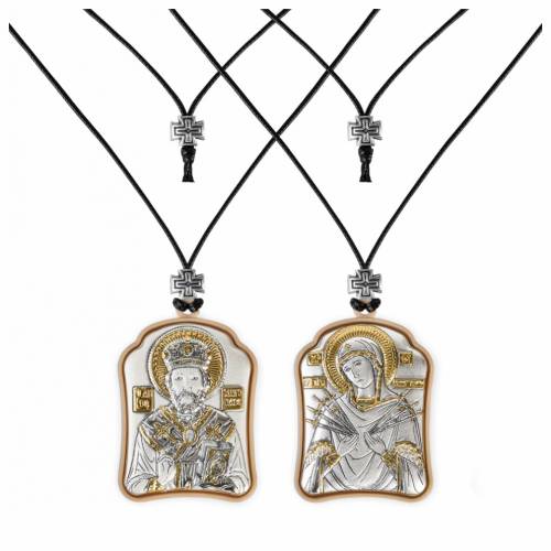 St. Nikolas - VM 7 Swords Pendant Icon. Silver 999. Gold.