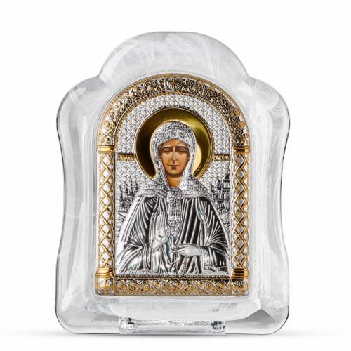 St. Matrona Arch Icon Murano glass. Painted face. Silver 999. Gold.