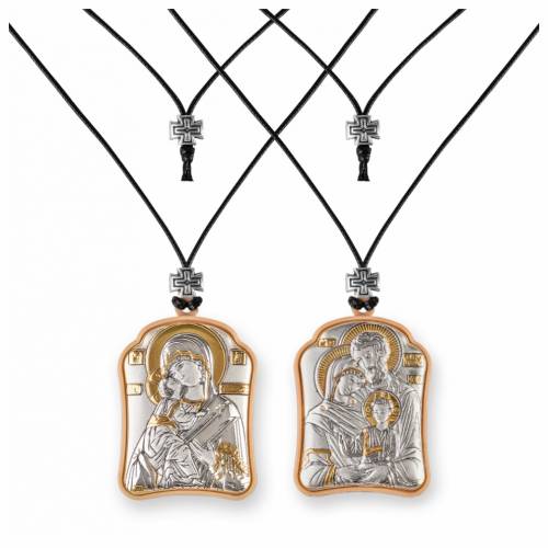Virgin Mary Vladimir - Holy Family Pendant Icon. Silver 999. Gold.