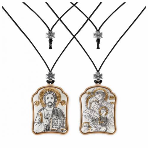 Cristo - Sacra Famiglia Ciondolo icona. Argento 999. Oro.
