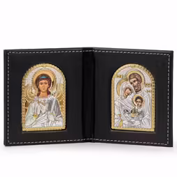 Sant'Angelo - Sacra Famiglia Icona ad arco. Volto dipinto. Argento 999. Oro.