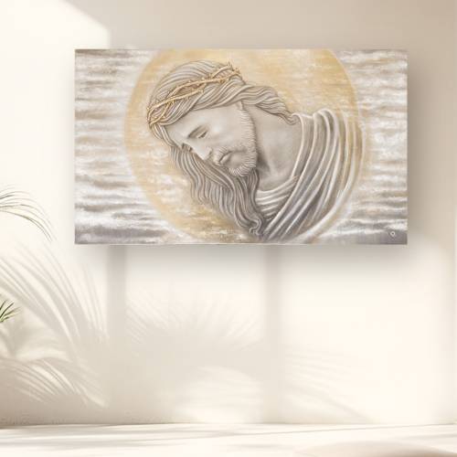 Painting on canvas with textured finish and golden details