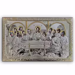 The last Supper Rectangular icon. Painted face. Silver 999. Gold.