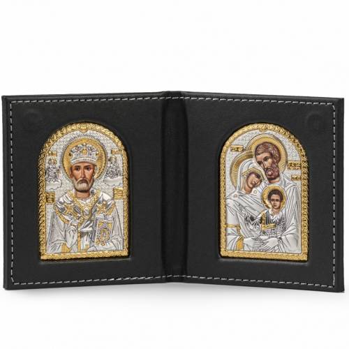 St. Nicholas - Sacra Famiglia Icona ad arco. Volto dipinto. Argento 999. Oro.