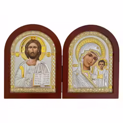 Folding of two flaps Arch Icon. Painted face. Brown base. Silver 999. Gold.