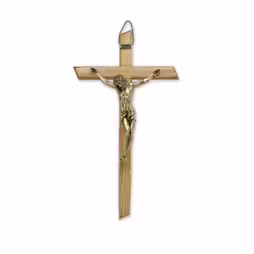 Cross in olive wood with bronze resin body