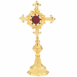 Reliquary with stones golden plated H 27 cm
