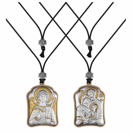 Holy Family - St. Angel Pendant Icon. Silver 999. Gold.