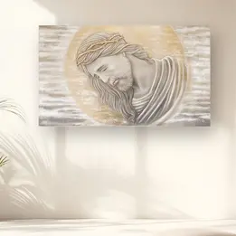 Painting on canvas with textured finish and golden details