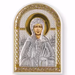 St. Matrona Arch Icon. Painted face. White base. Silver 999. Gold.