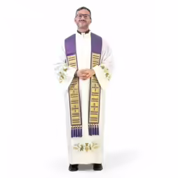 Clergy stole of purple silk with crosses
