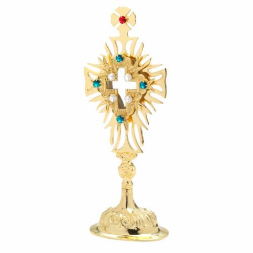 Reliquiario placcato oro con pietre H 30 cm
