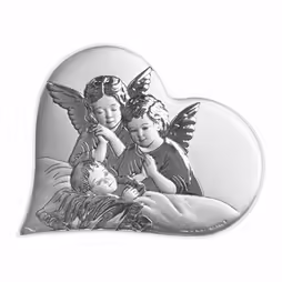 Guardian Angel Catholic heart-shaped icon. Painted face. Silver 999.