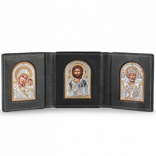 VM Kazan - Cristo - St. Nicholas Icona ad arco. Volto dipinto. Argento 999. Oro.