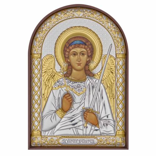 St. Angel Arch Icon. Painted face. Brown base. Silver 999. Gold.