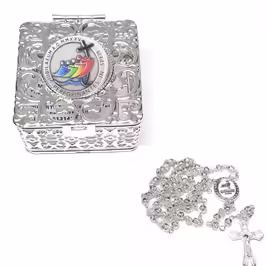 Silver filigree rosary holder with official Jubilee 2025 logo