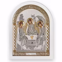 Trinity Arch Icon. Painted face. White base. Silver 999. Gold.