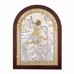 St. George Arch Icon. Painted face. Brown base. Silver 999. Gold.