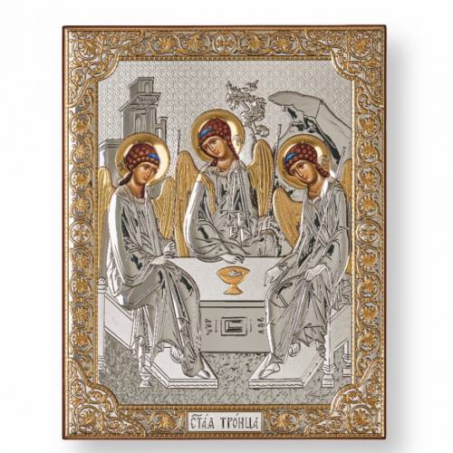 Trinity Rectangular Icon. Painted face. No frame. Silver 999. Gold.