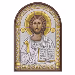 Christ Arch Icon. Painted face. Brown base. Silver 999. Gold.