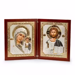 Diptych folding icon Rectangular Icon. Painted face. Brown base. Silver 999. Gold.
