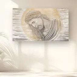 Quadro dipinto su tela con finitura materica e particolari dorati