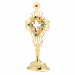 Reliquiario placcato oro con pietre H 30 cm