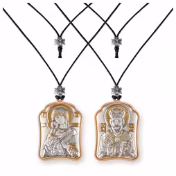 Virgin Mary Vladimir - St. Nikolas Pendant Icon. Silver 999. Gold.