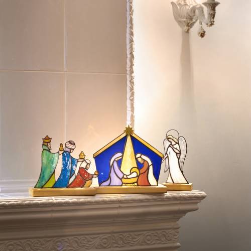 Stained glass Nativity scene 