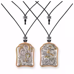 Holy Family - St. George Pendant Icon. Silver 999. Gold.