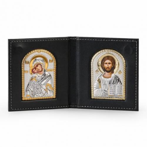 Virgin Mary Vladimir - Christ Arch Icon. Painted face. Silver 999. Gold.