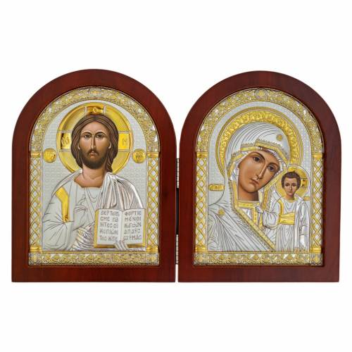 Folding of two flaps Arch Icon. Painted face. Brown base. Silver 999. Gold.