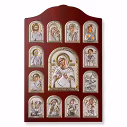 VM 7 Swords Rectangular Icon. Painted face. Brown base. Silver 999. Gold.