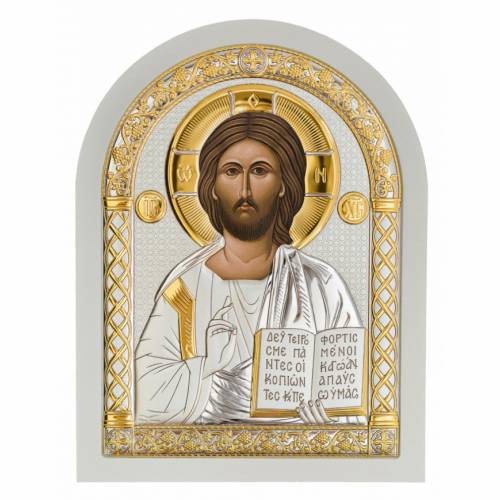 Christ Arch Icon. Painted face. White base. Silver 999. Gold.