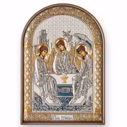Trinity Arch Icon. Painted face. Brown base. Silver 999. Gold.