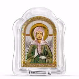 St. Matrona Arch Icon Murano glass. Painted face. Silver 999. Gold. Coloured.