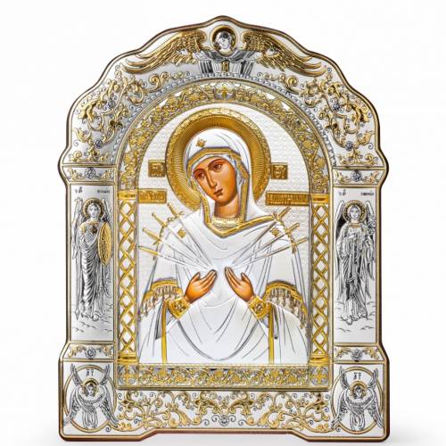 VM 7 Swords Arch Icon with a frame. Painted face. Silver 999. Gold.
