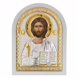 Christ Arch Icon. Painted face. White base. Silver 999. Gold.