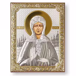 Santa Matrona Icona rettangolare. Volto dipinto. Senza cornice. Argento 999. Oro.