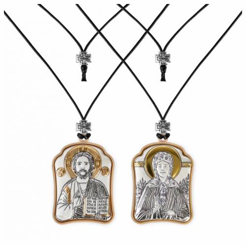 Cristo - Santa Matrona Ciondolo icona. Argento 999. Oro.