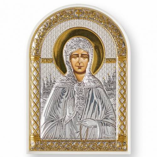 St. Matrona Arch Icon. Painted face. White base. Silver 999. Gold.