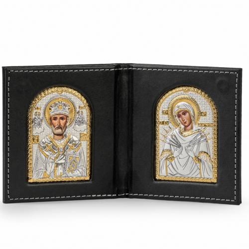St. Nicholas - VM 7 Sorrows Icona ad arco. Volto dipinto. Argento 999. Oro.
