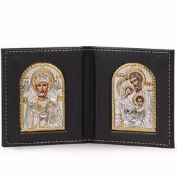 St. Nicholas - Sacra Famiglia Icona ad arco. Volto dipinto. Argento 999. Oro.