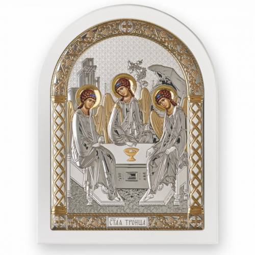 Trinity Arch Icon. Painted face. White base. Silver 999. Gold.